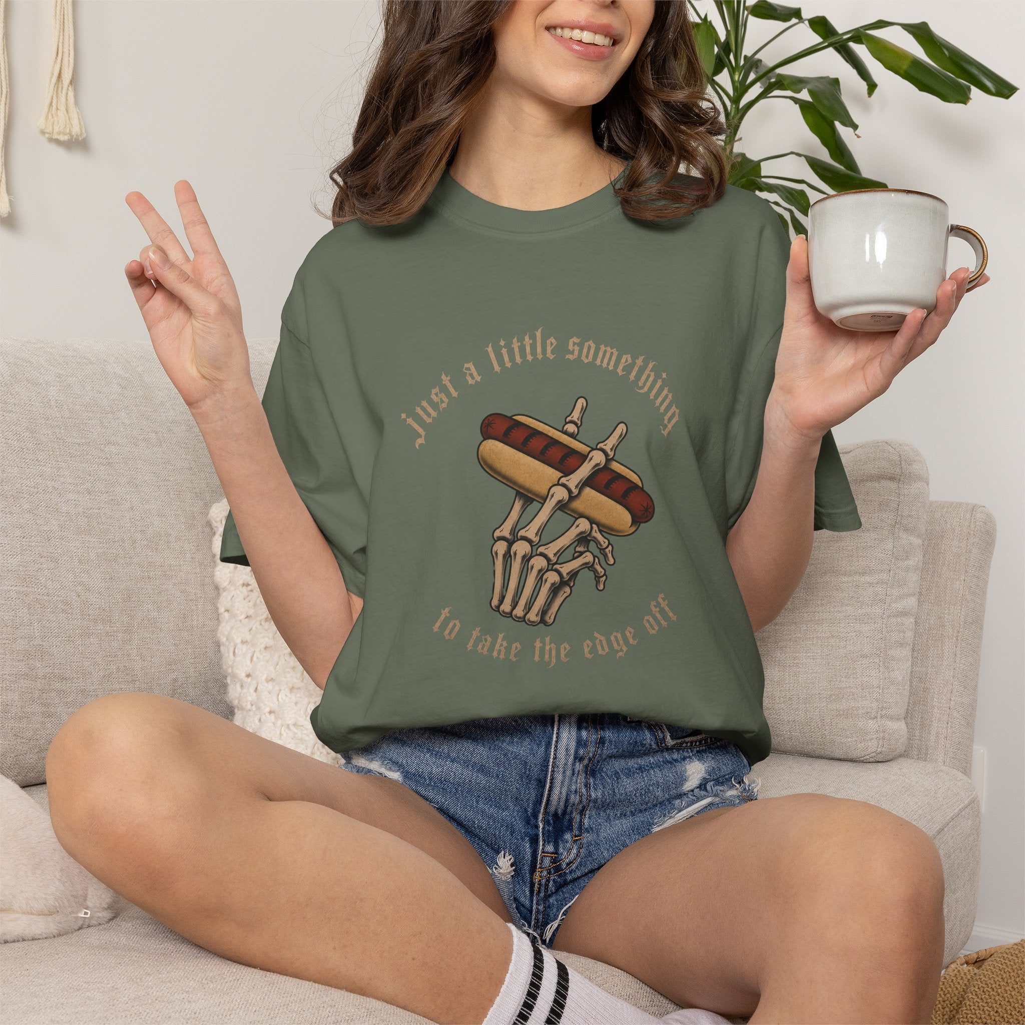 Gothic T-Shirt Hot Dog Cigarette Smoking Skeleton