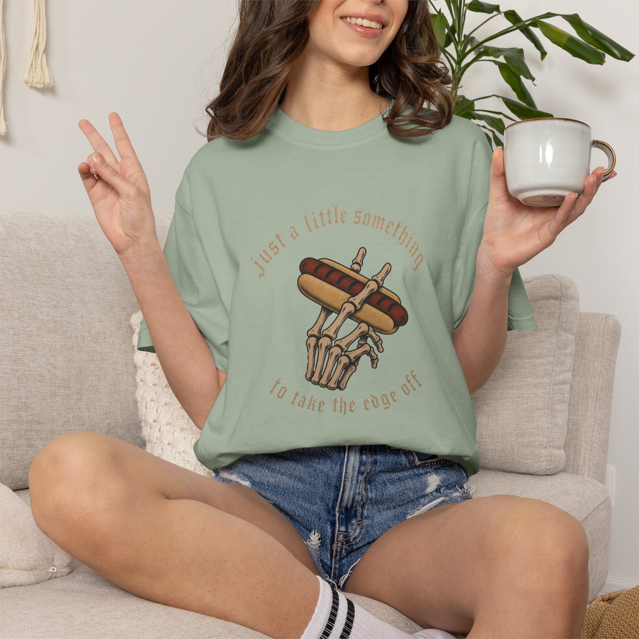 Gothic T-Shirt Hot Dog Cigarette Smoking Skeleton
