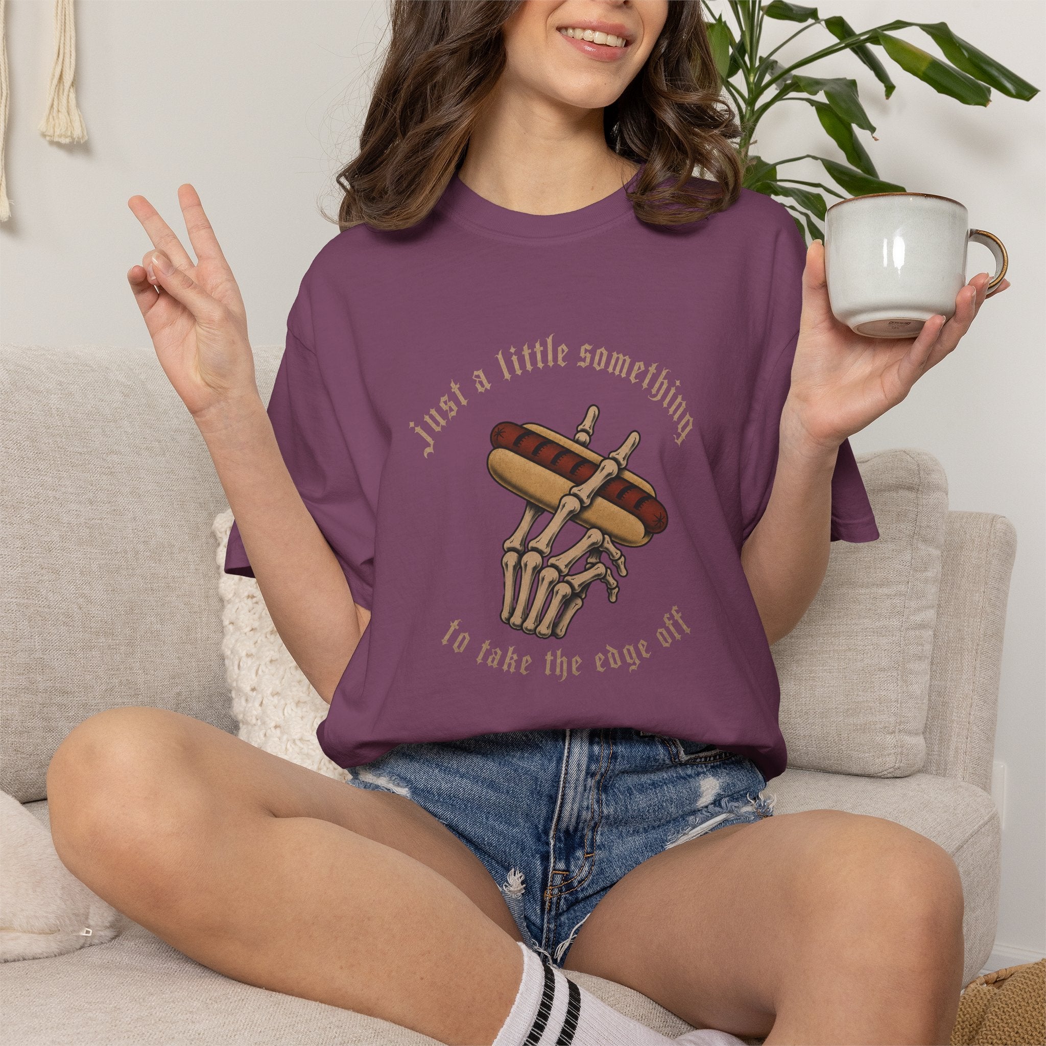 Gothic T-Shirt Hot Dog Cigarette Smoking Skeleton